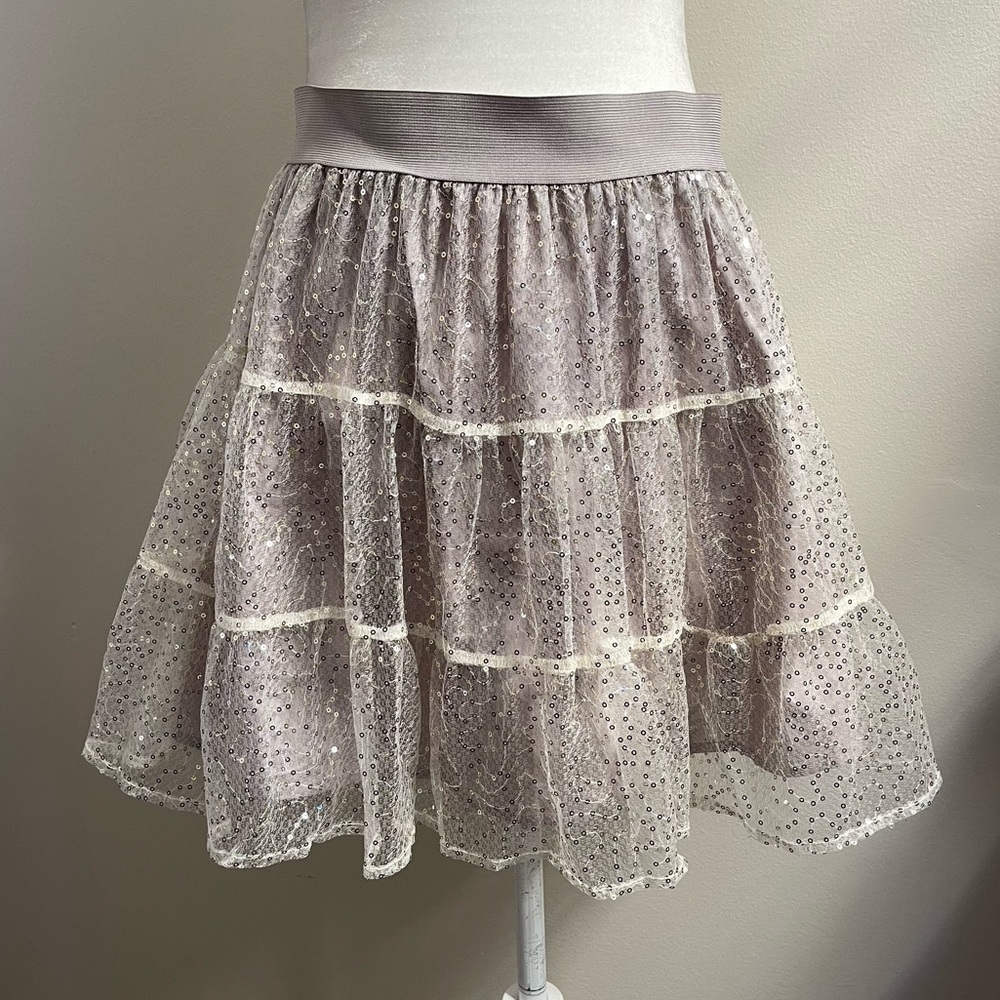Jack by BB Dakota Sequin Lace A-Line Skirt - Gray and Cream